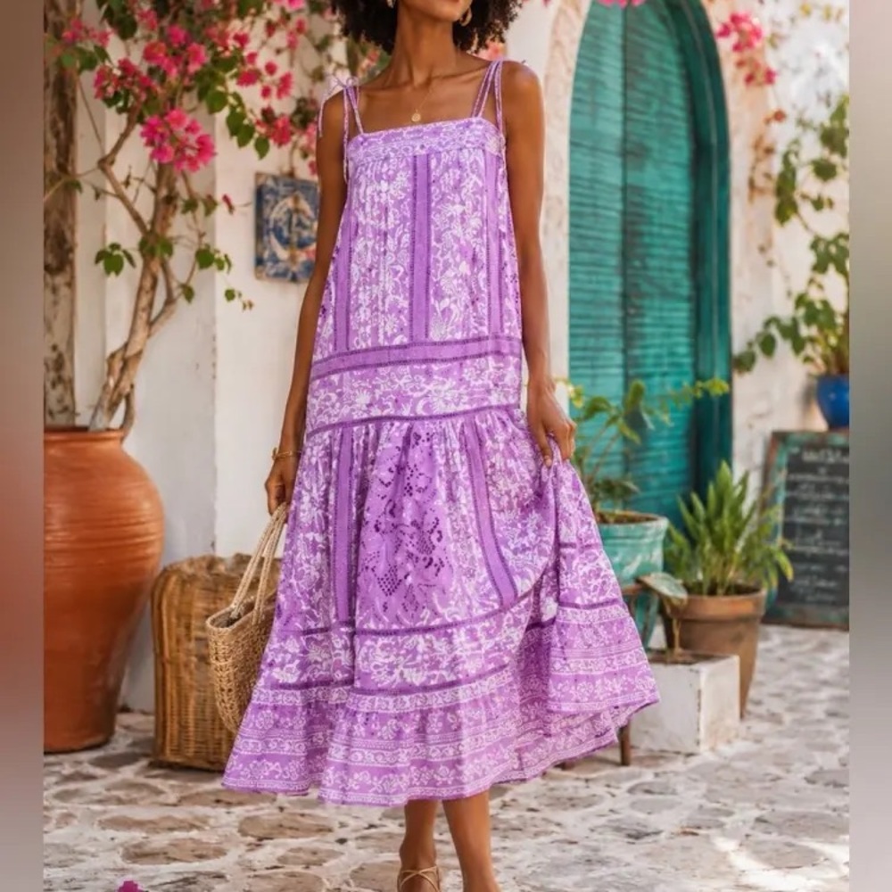 Farm Rio Lilac Sweet Garden Embroidered Maxi
